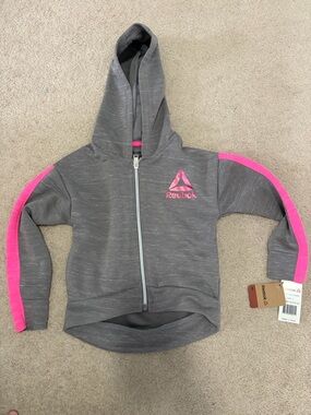 Reebok Gray Hoodie with Pink Stripe Accents